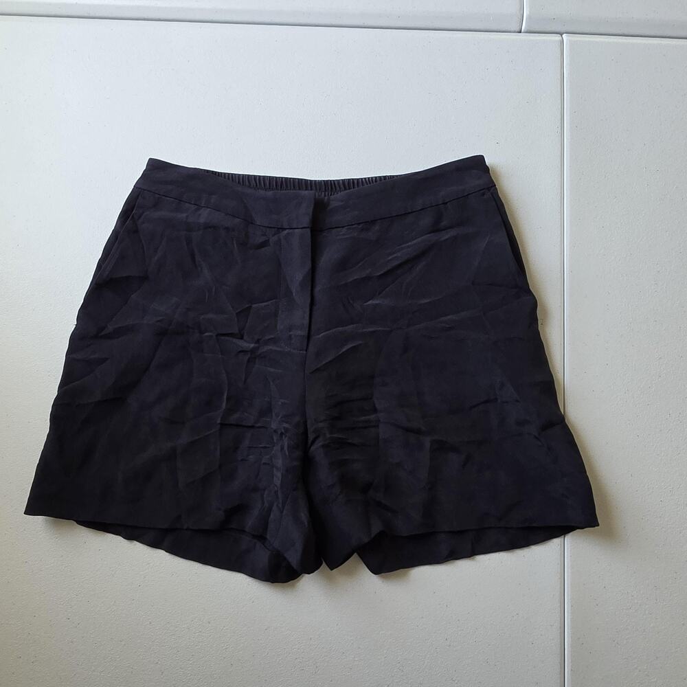 Pure Collection Shorts Womens 2 Navy Blue 100% Silk Chino Pull On Casual Summer
